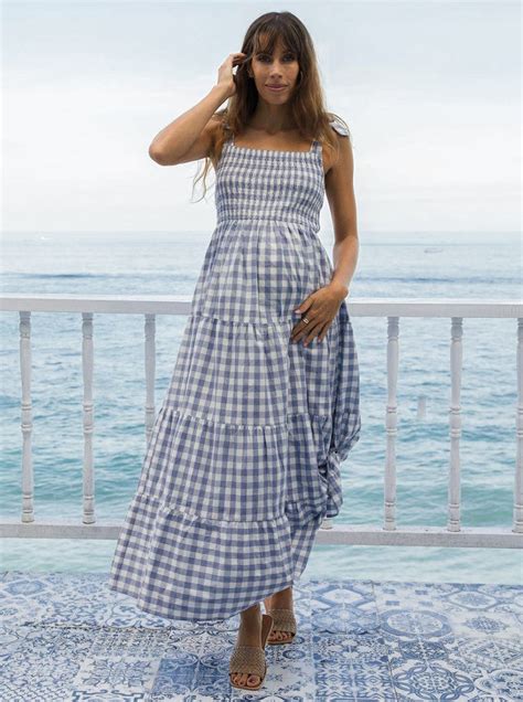 Stylish Blue Gingham Maternity Dress for Effortless Fashion